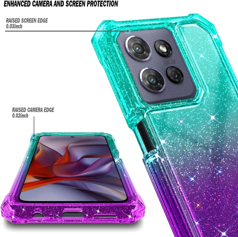 WDHD Compatible with Motorola Moto G-Power-2025 Case Glitter Aqua/Purple | Full-Body Protective Shockproof Bumper Phone Cover with Tempered Glass Screen Protector, 12FT Military Grade Drop Tested - Image 3